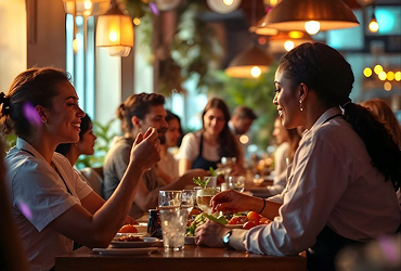 Group of people enjoying a meal at a restaurant party